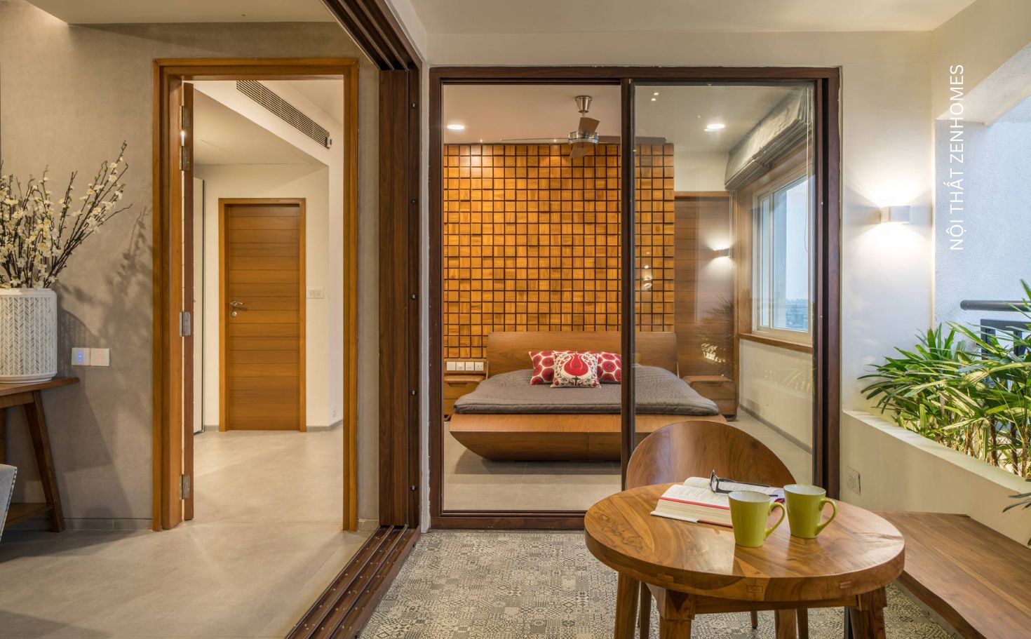 Vách ngăn kính khung gỗ