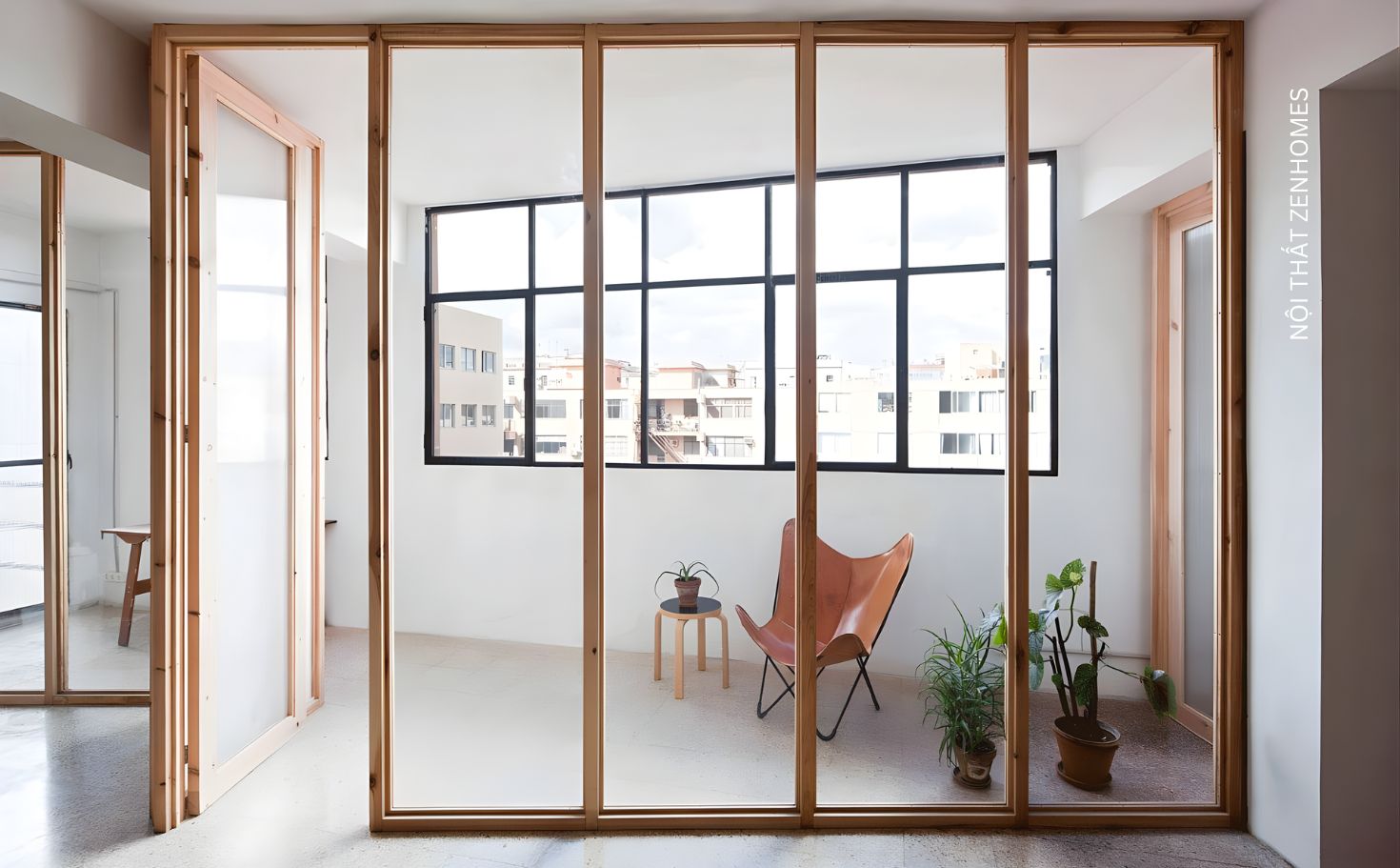 Vách ngăn kính khung gỗ