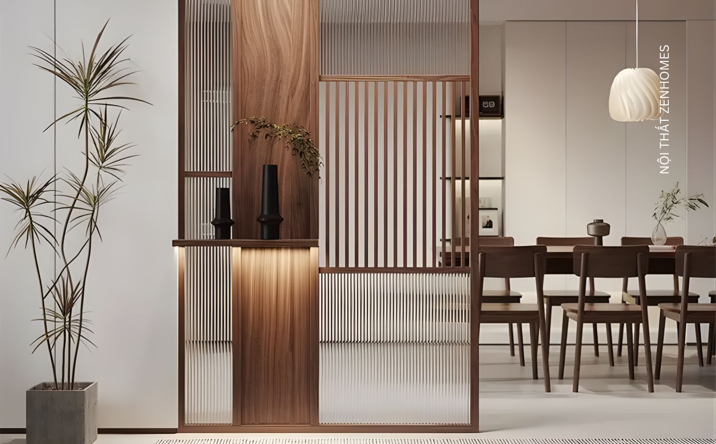 Vách ngăn kính khung gỗ