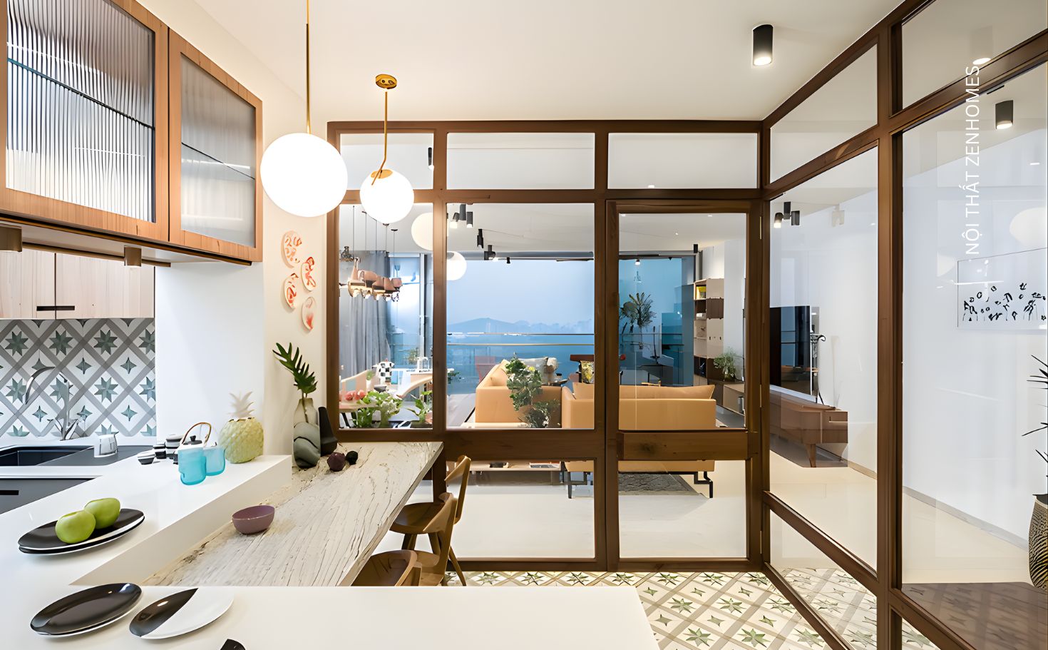 Vách ngăn kính khung gỗ