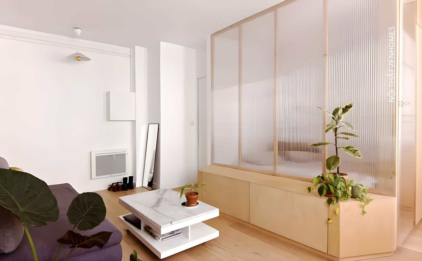 Vách ngăn kính khung gỗ