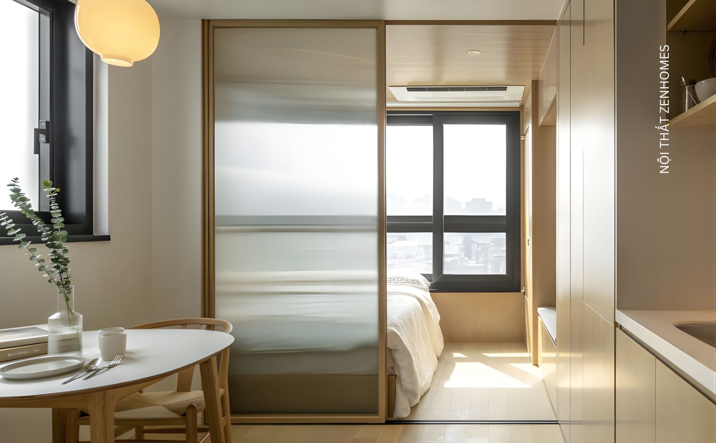 Vách ngăn kính khung gỗ