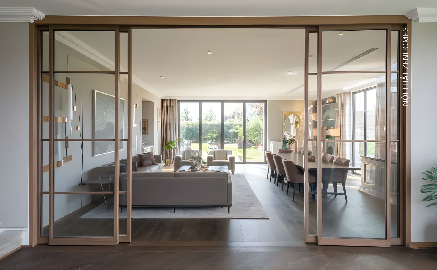 Vách ngăn kính khung gỗ